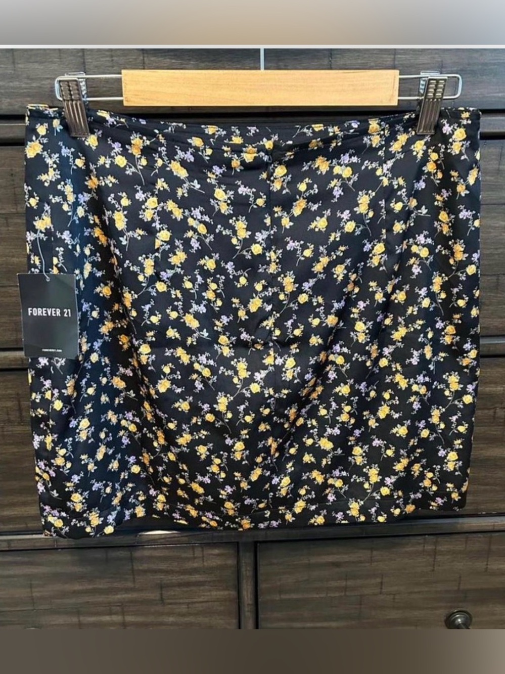 Forever 21 Black Mini Skirt with Yellow and Lavender Floral Print